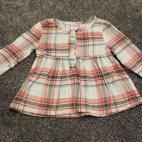 Carter's Other - 5/$25- Carter's Button Neck Long Sleeve Plaid Babydoll Syke Shirt Size 18 Months